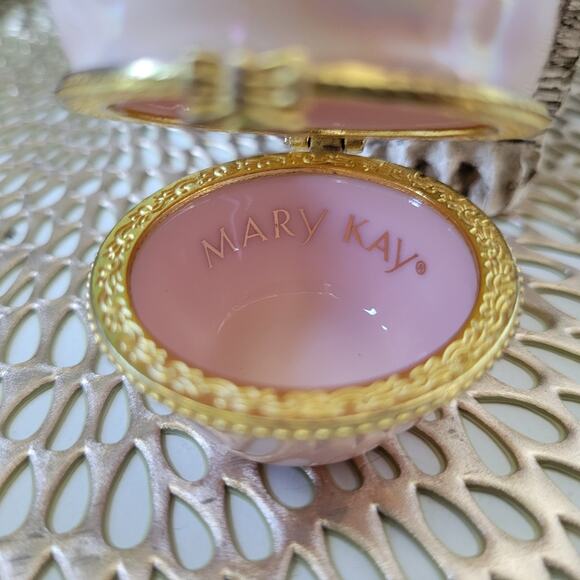 Mary Kay Rose Trinket Box Ceramic Pearl Luster Hinged Gold Trim Collectible - Picture 5 of 11